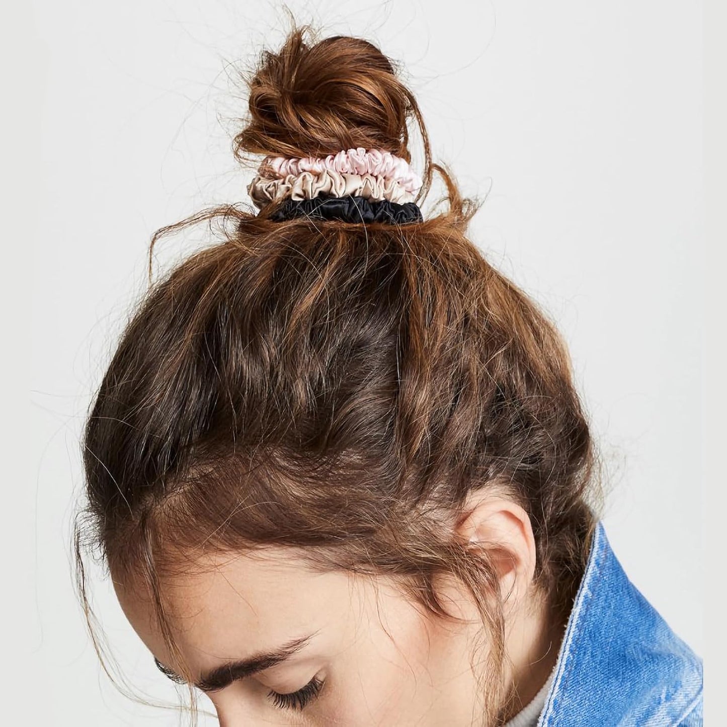 LILYSILK Silk Hair Scrunchies / Ties for Frizz & Breakage Prevention, 100% Mulberry, No Damage, Elastic ponytail Holders, 1Pc, Coffee - Colors B