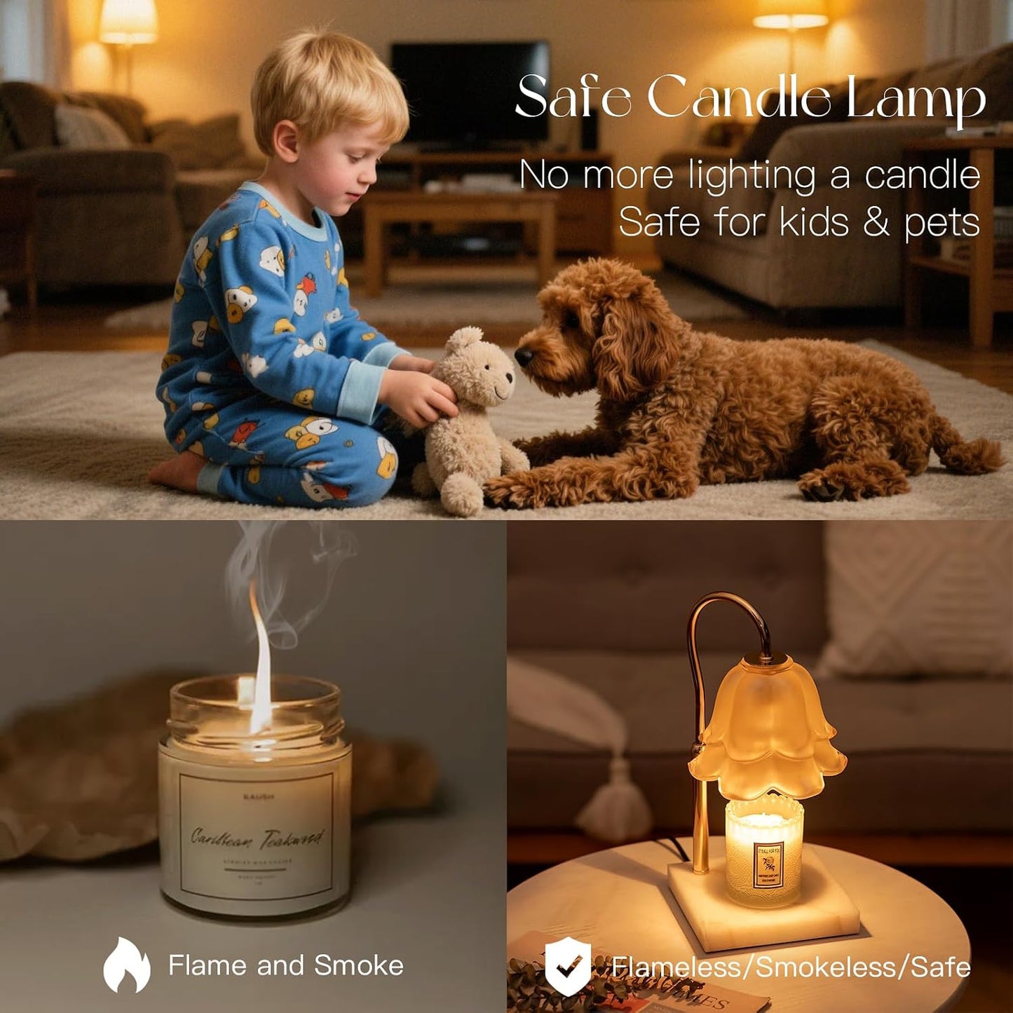 Candeldo Candle Warmer Lamp with Timer: Flower Gold Candle Lamps Height Adjustable Wax Melt House Warming Gifts New Home Decor Mothers Day Birthday Gift for Women Mom