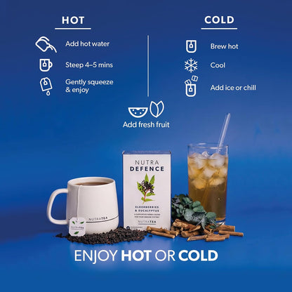 NUTRADEFENCE - Cold and Flu Tea | Immunity Tea - Supports & Boosts The Immune System – Includes Elderberry, Eucalyptus and Licorice Root - 20 Enveloped Tea Bags - by Nutra Tea - Herbal Tea