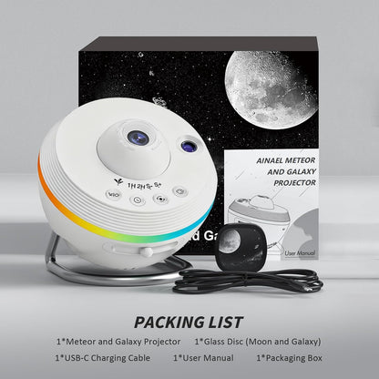 Galaxy Projector, Star Projector Home Planetarium with 1 Glass Projection Disc, 180 Rotatable Starry Sky Night Light with Meteor Effects & Light Strip for Bedroom, Kids & Adults Gift