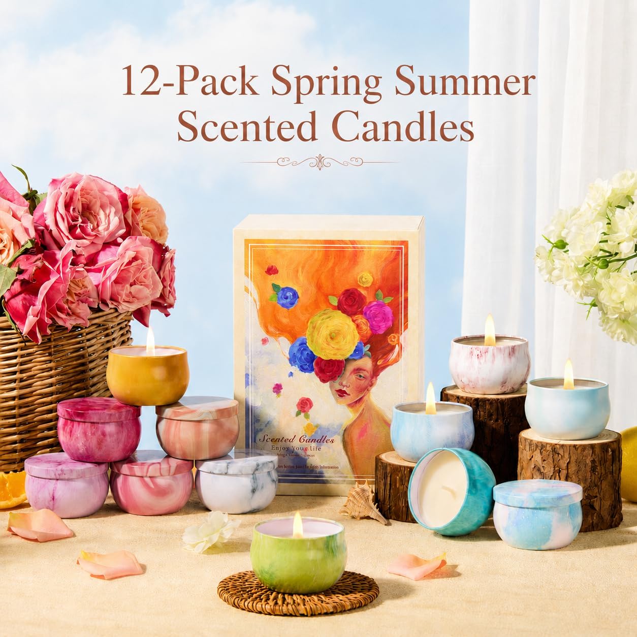 Candles, Scented Candles Gift Set for Women, 8 Pack Fruity Floral Soy Wax Aromatherapy Candles, Travel Tin Candles in Artist Gift Box, Birthday Gifts for Mom, Wife, Sister, Friend, Housewarming