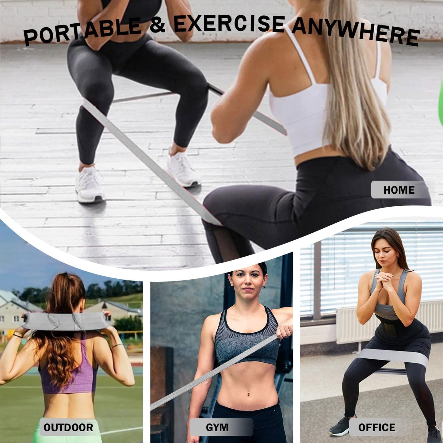 KANGFITER Long and Short Fabric Resistance Bands with Door Anchor, Non-Slip Stretch Booty Bands for Working Out Women & Men, Loop Exercise Elastic Bands for Home Physical Therapy Yoga Pilates