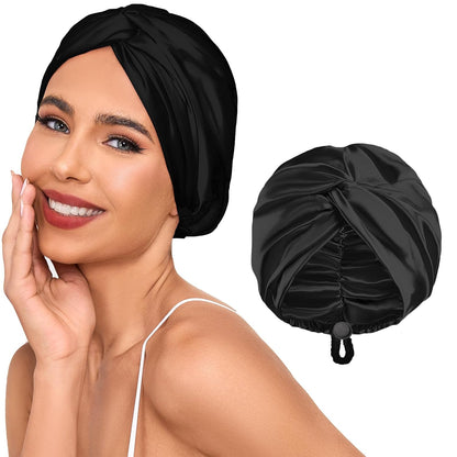 Adjustable Silk Satin Hair Bonnet for Sleeping Women, Double Layer, Silk Hair Wrap for Sleeping Women Men, Curly Natural Braid Straight Unisex - Pink