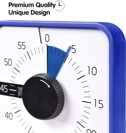Visual Timer 7.5 inch; 60 Minute 1 Hour Countdown Timer for Kids Classroom Teaching Tool Home Office Meeting, Mechanical Countdown Clock for Exam Time Management Magnetic, Navy Blue with Colorful Disc