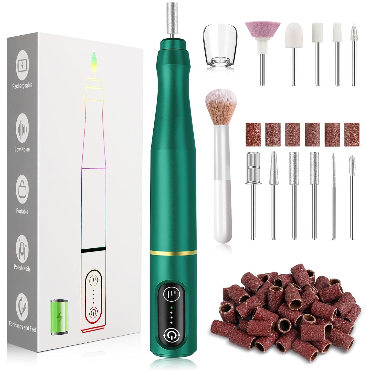 TUOBEO Cordless Nail Drill Electric Nail File Kit, Rechargeable Efile Set, Portable Acrylic Gel Nail Polish Remover Machine, Pedicure Manicure Tool, 11 Bits, 56 Sanding Bands, Salon Home, Purple