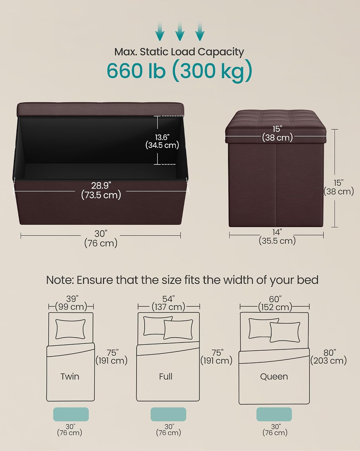 SONGMICS MAZIE Collection - 43 Inches Folding Storage Ottoman Bench, Ottoman with Storage, Foot Rest Stool, Load 660 lb, for Living Room, Synthetic Leather, Black ULSF701