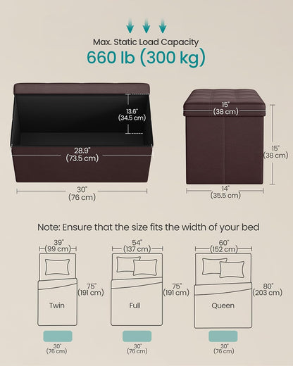 SONGMICS MAZIE Collection - 43 Inches Folding Storage Ottoman Bench, Ottoman with Storage, Foot Rest Stool, Load 660 lb, for Living Room, Synthetic Leather, Black ULSF701