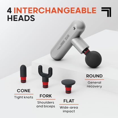 Sharper Image Powerboost Move - Mini Percussion Massage Gun| 4 Attachments, 4 Speeds, FSA Eligible| Full Body Back & Shoulder Massager| Deep Tissue Muscle Recovery| Portable Pain Relief Massage Tool