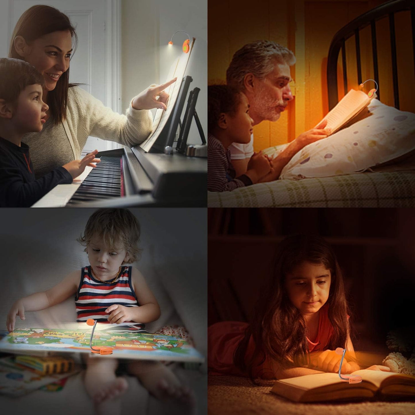 LUXSWAY Rechargeable Reading Book Light for Kids,LED Reading Lights for Books in Bed,Amber Book Light with Magnetic,Flexible Gooseneck,Cute Bookmark Lights for Bookworms-Orange