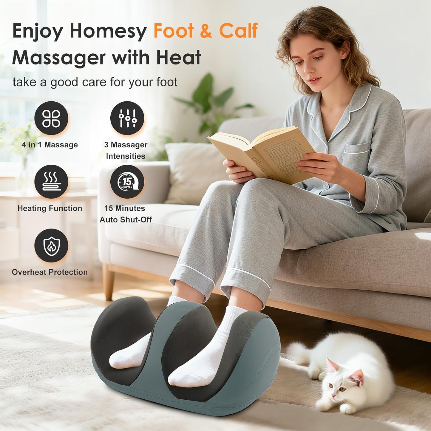 Black Foot Massager with Heat Electric Foot and Calf Massager with Roller Deep Shiatsu Feet Massage for Plantar Fasciitis Neuropathy & Pain Relief Gifts for Women & Men