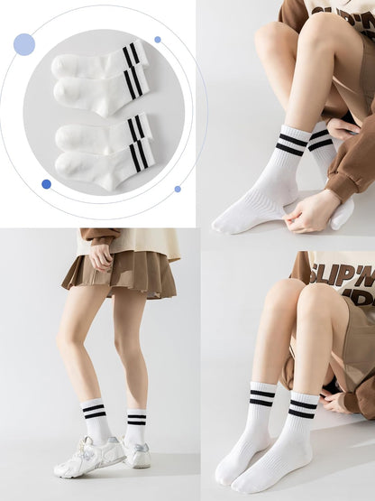 YUWELL Womens Striped Crew Socks, Cotton Cozy Casual Socks for Women 4 Pairs, Size 5-10