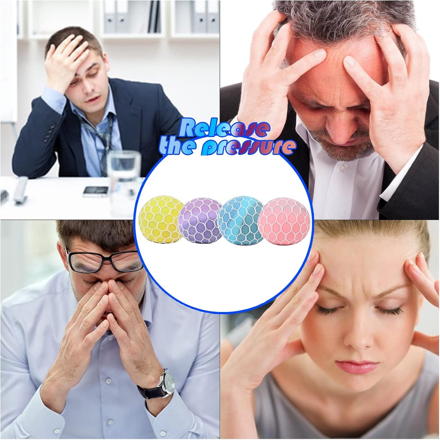 MEIEST 4 PCS Colorful Mesh Grape Stress Balls - Squeeze Color Change Fidget Toys for Stress Relief and Hand Exercise