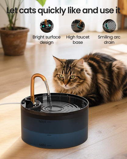 MISFANS Cat Water Fountain with 3-Pack Replaceable Filters,Copper Faucet