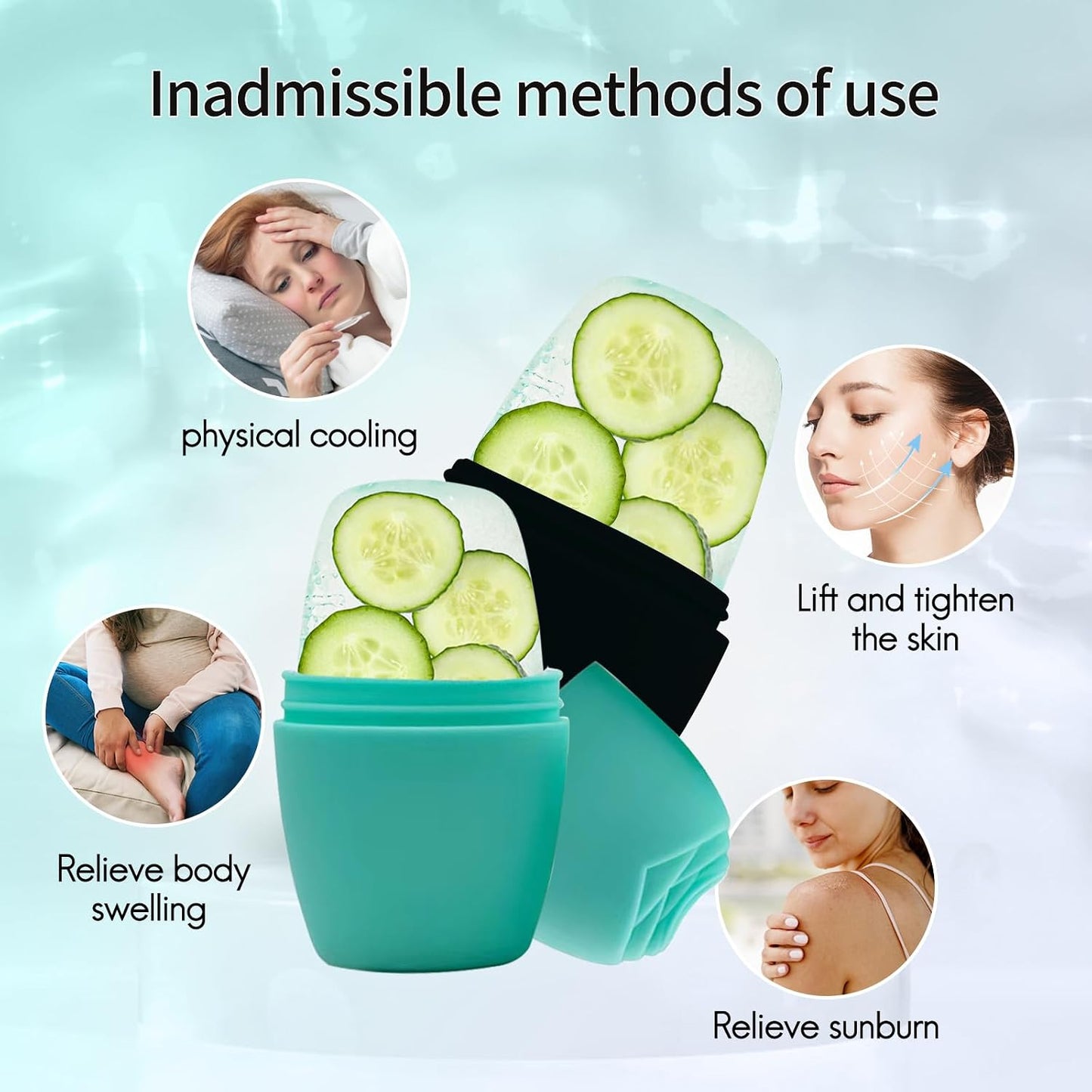 Ice Roller for Face, Qewro Silicone for Tone skin, Reusable Eye Puffiness Relief, Ice Roller Mold for Neck, Facial Roller to Remove Fine Lines Pores Anti Wrinkles (Green)