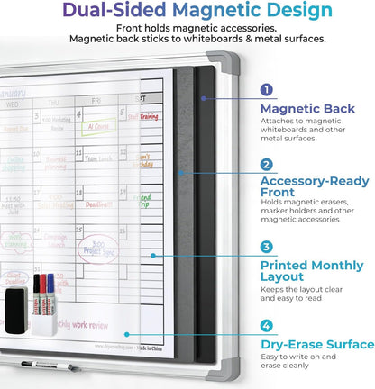 Dry Erase Monthly Extra Large White Board Calendar for Wall, 25" by 38", Jumbo Laminated Erasable One Month Whiteboard Calendar, Huge Oversized Blank 30-Day Poster with Lines and Squares
