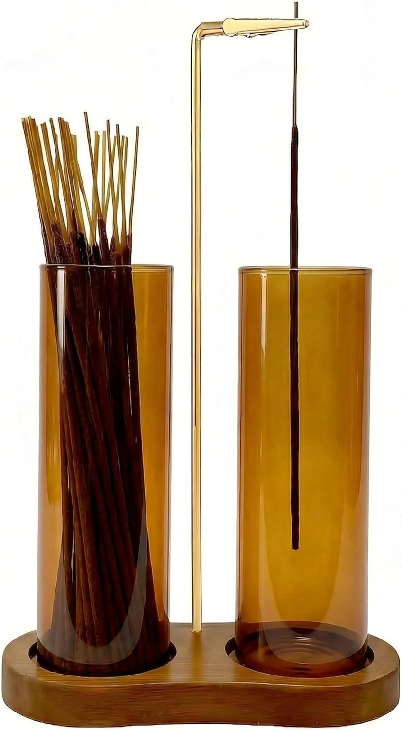 Green Glass Incense Holder, Colorful Incense Sticks Burner Holder with Storage,Hang Upside Down Incense Holder for Sticks with Glass Ash Catcher for Meditation Yoga Spa Room Decor (Green)