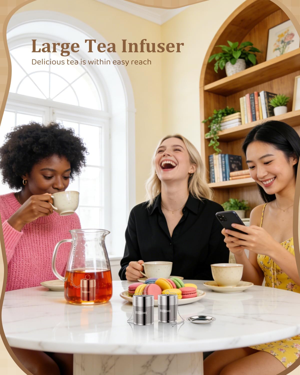 House Again Large Tea Infusers, Extra Fine Mesh Tea Strainers for Loose Tea, Slim Threaded Lid & 304 Stainless Steel, Filter Bags Diffusers, Loose Leaf Tea Steeper for Brew Tea Spices & Seasonings