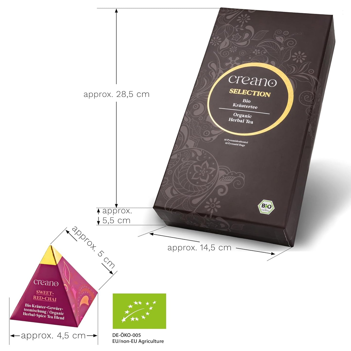 Creano Organic Herbal Tea Sampler Gift Set - Tea Gift Box - 27 Organic Tea Bags in 9 Different Varieties 54 g