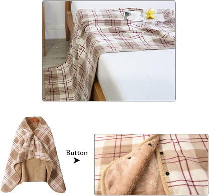 forestfish Fleece Wearable Blanket, Plaid Lap Blanket Comfy Poncho Throw with Buttons for Bed Sofa Office, Grey-White