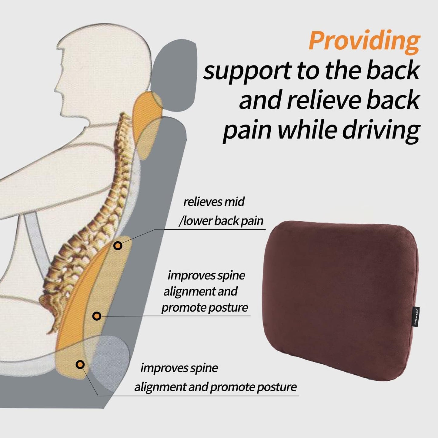 Carwales Emulsion Lumbar Support Pillow for Car Driving Seat Relax Soft Lower Back Support Home Office Chair Cushion Desk Accessories Waist Pain Relief Black