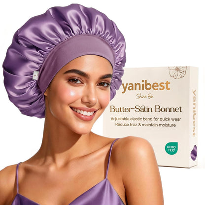 YANIBEST Silk Bonnet for Sleeping Women, Double Layer Hair Satin Bonnets with Elastic Band, Sleep Cap Curly Natural Hair
