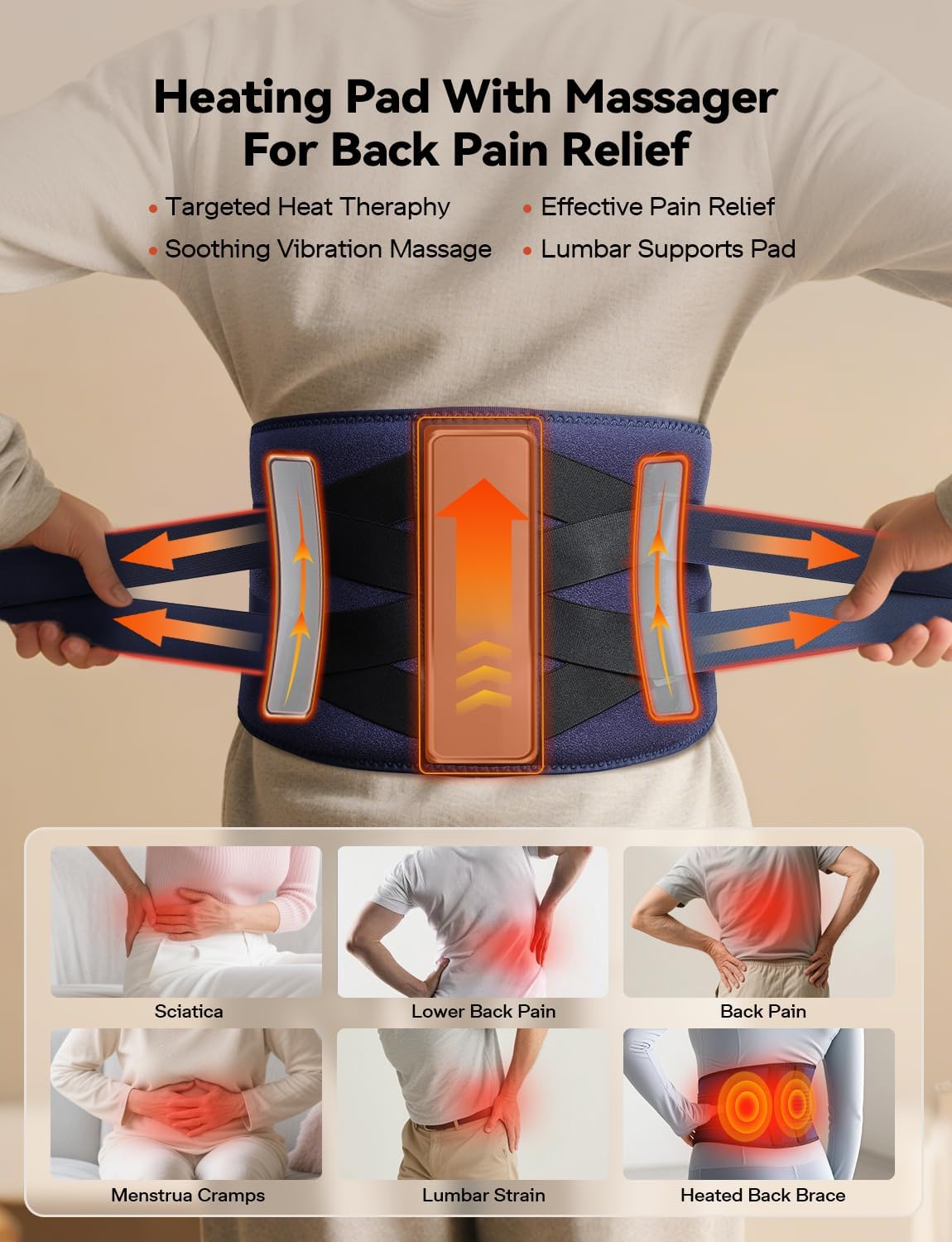 10000mAh Cordless Heating Pad for Back Pain Relief, Rechargeable Wearable Back Massager with 3 Heat, 5 Vibration & Timer, Portable Heating Pad for Daily Comfort Anywhere, Gifts for Women Men Mom Dad