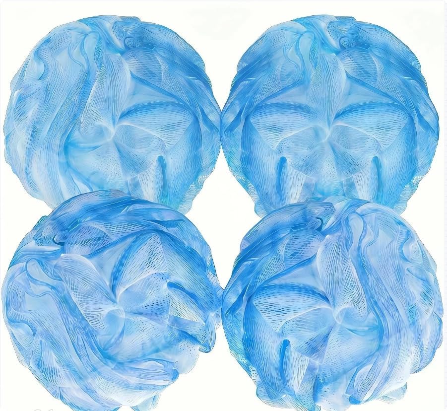 WhaleLife Loofah Bath Sponges - Black Gentle Exfoliating Shower Loofah for Rich Lather, Durable Mesh Body Scrubber for Men & Women 4 Pack