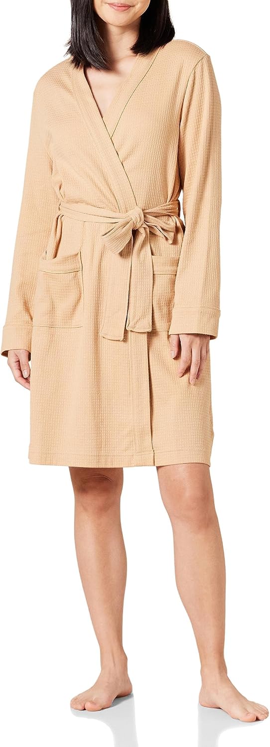 Amazon Essentials Women's Lightweight Cotton Waffle Mid-Length Bathrobe (Available in Plus Size)