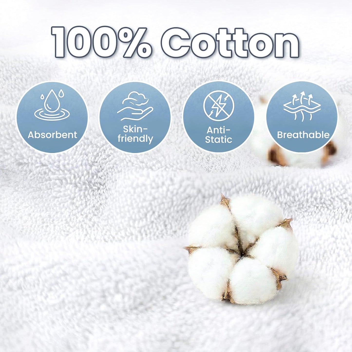Mandydov 100% Cotton Hair Towel Wrap for Women, 2 Pack Thickened & Super Absorbent Turbans, Anti Frizz Quick Dry Hair Towels (Blue, Pink Blush)