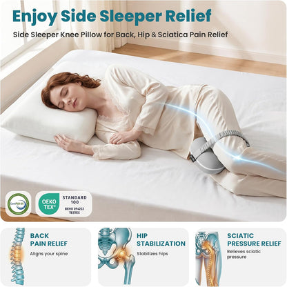 Knee Pillow for Side Sleepers - Smooth Spine Alignment Pillow, Memory Foam Knee Pillows for Back Hip Pain, Spine Aligning, Sciatica, Surgery Recovery, Pregnancy