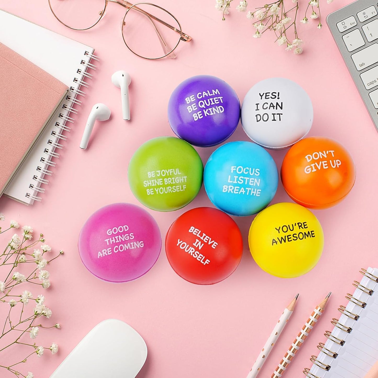 SHQDD Stress Balls for Adults, 8PCS Foam Stress Relief Toys for Kids & Adults, Bulk Squeeze Balls for Office Relief Employee Appreciation, Classroom Prizes, Student Gifts, Perfect Party Favors