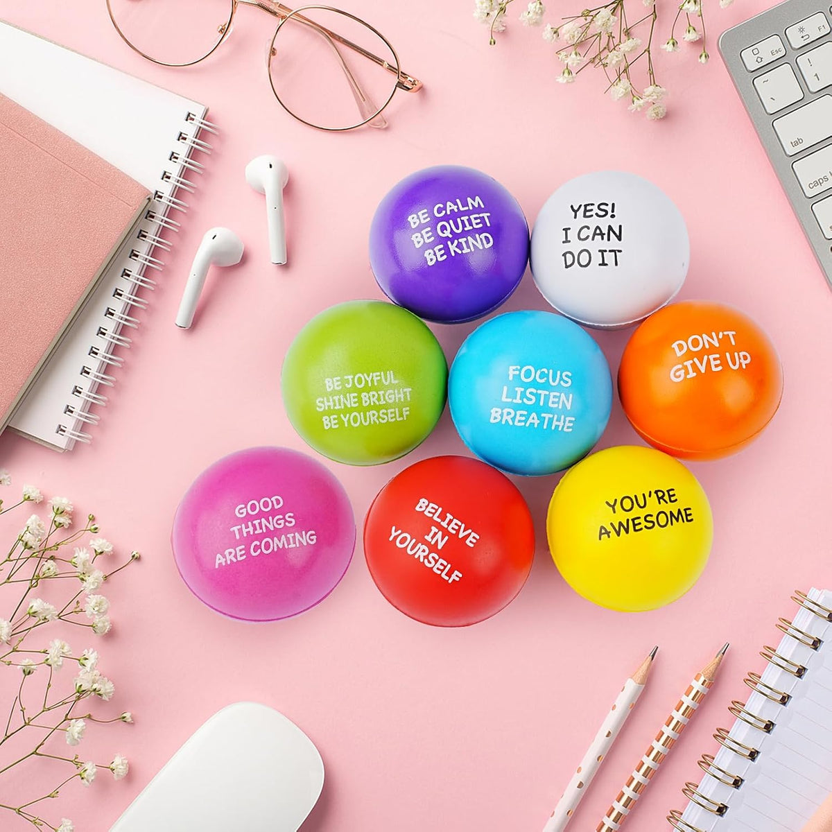 SHQDD Stress Balls for Adults, 8PCS Foam Stress Relief Toys for Kids & Adults, Bulk Squeeze Balls for Office Relief Employee Appreciation, Classroom Prizes, Student Gifts, Perfect Party Favors