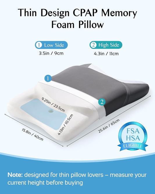 CPAP Pillow for Sleeping, HSA/FSA Sleep Apnea Pillow for All CPAP Masks Users to Reduce Air Leaks, Masks Pressure, Memory Foam with Cooling & Breathable Pillowcase for Side Back Sleeper