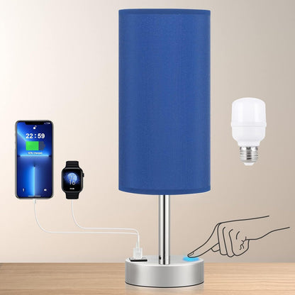 Dicoool Touch Table Lamp for Bedroom, 3 Way Dimmable Bedside Lamp with USB C & A Charging Ports - Small Desk Lamp for Dorm Room, College, Kids, Office, Living Room, White