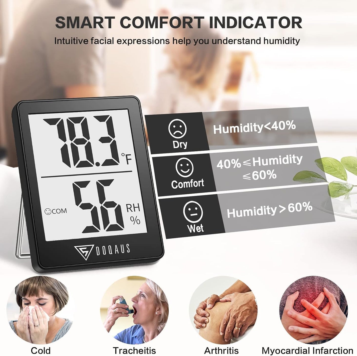 DOQAUS Digital Hygrometer Indoor Thermometer 3 Pack, Room Thermometer with 5s Fast Refresh, Accurate Humidity Meter Temperature Sensor for Home, Bedroom, Baby Room, Office, Greenhouse, Cellar (Black)