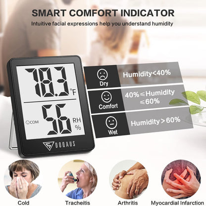 DOQAUS Digital Hygrometer Indoor Thermometer 3 Pack, Room Thermometer with 5s Fast Refresh, Accurate Humidity Meter Temperature Sensor for Home, Bedroom, Baby Room, Office, Greenhouse, Cellar (Black)