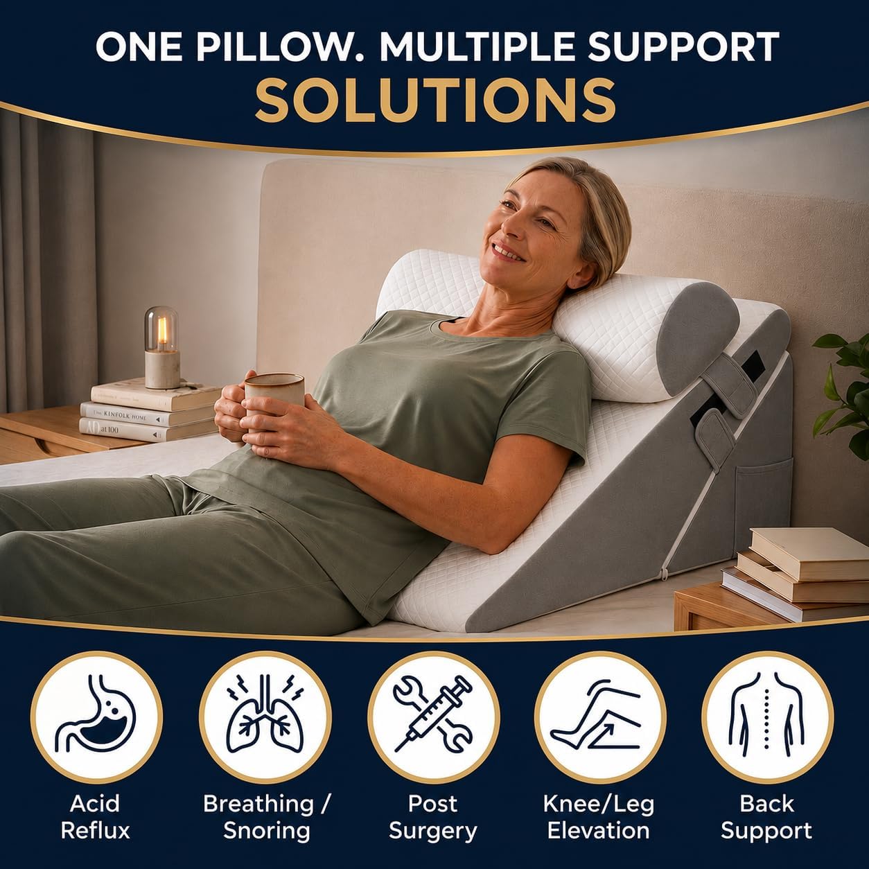 10-in-1 Adjustable Design 3PCS Wedge Pillow for Sleep Apnea, Wedge Pillow for Acid Reflux Relief, Orthopedic Headboard Bed Wedge Pillow for Sleeping, Neck & Back Support for Snoring and Reading