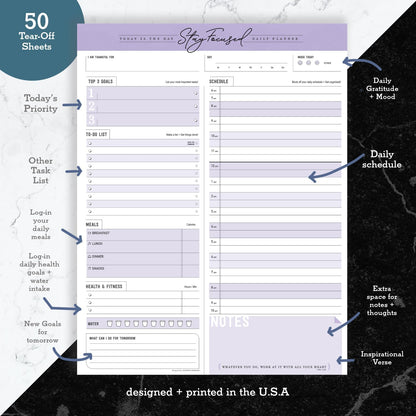 Daily Notepad Planner To Do Schedule - Stay Focused 50 Tear off Premium Made USA (Rose Pink)