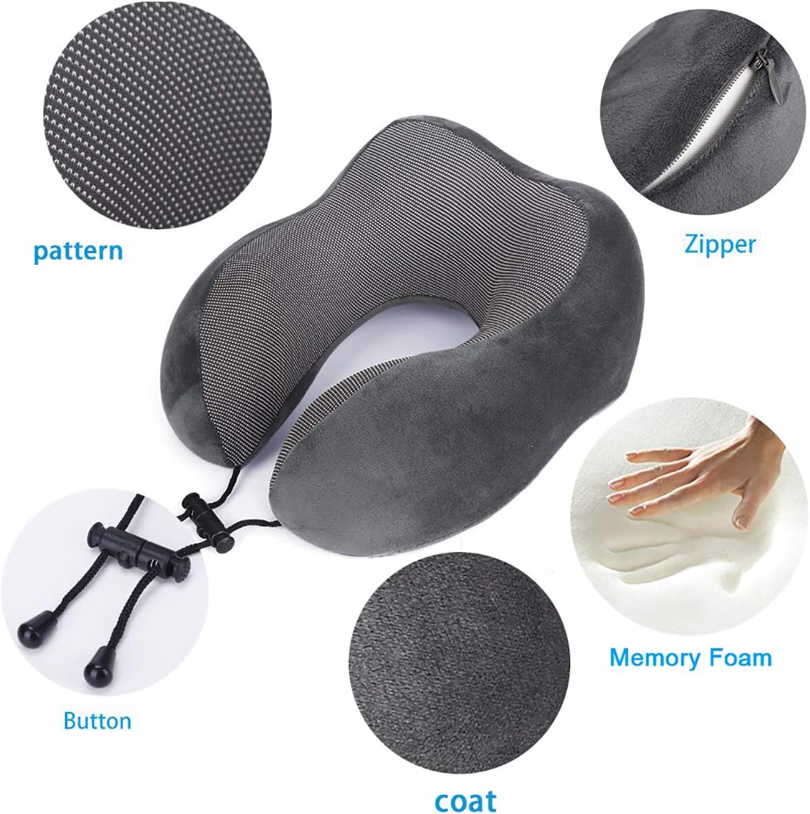 TALLGO Travel Pillow, Best Memory Foam Neck Pillow Head Support Soft Pillow for Sleeping Rest, Airplane Car & Home Use (Black)