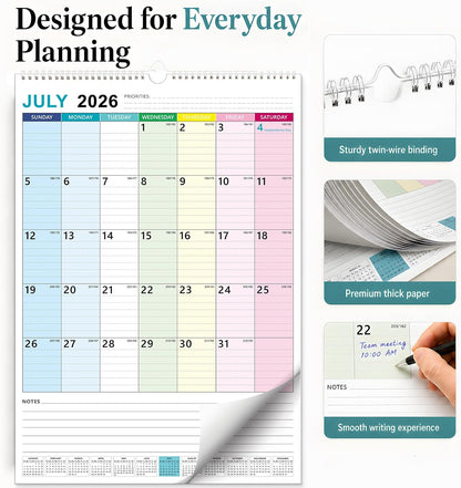 Large Wall Calendar 2026-2027, 18-Month Wall Calendar from July 2026 to December 2027, 15" x 22" 2026 Wall Calendar with Spacious Blocks, Julian Dates, Habit Tracker & Full-Year Reference for Home Office School Colorful
