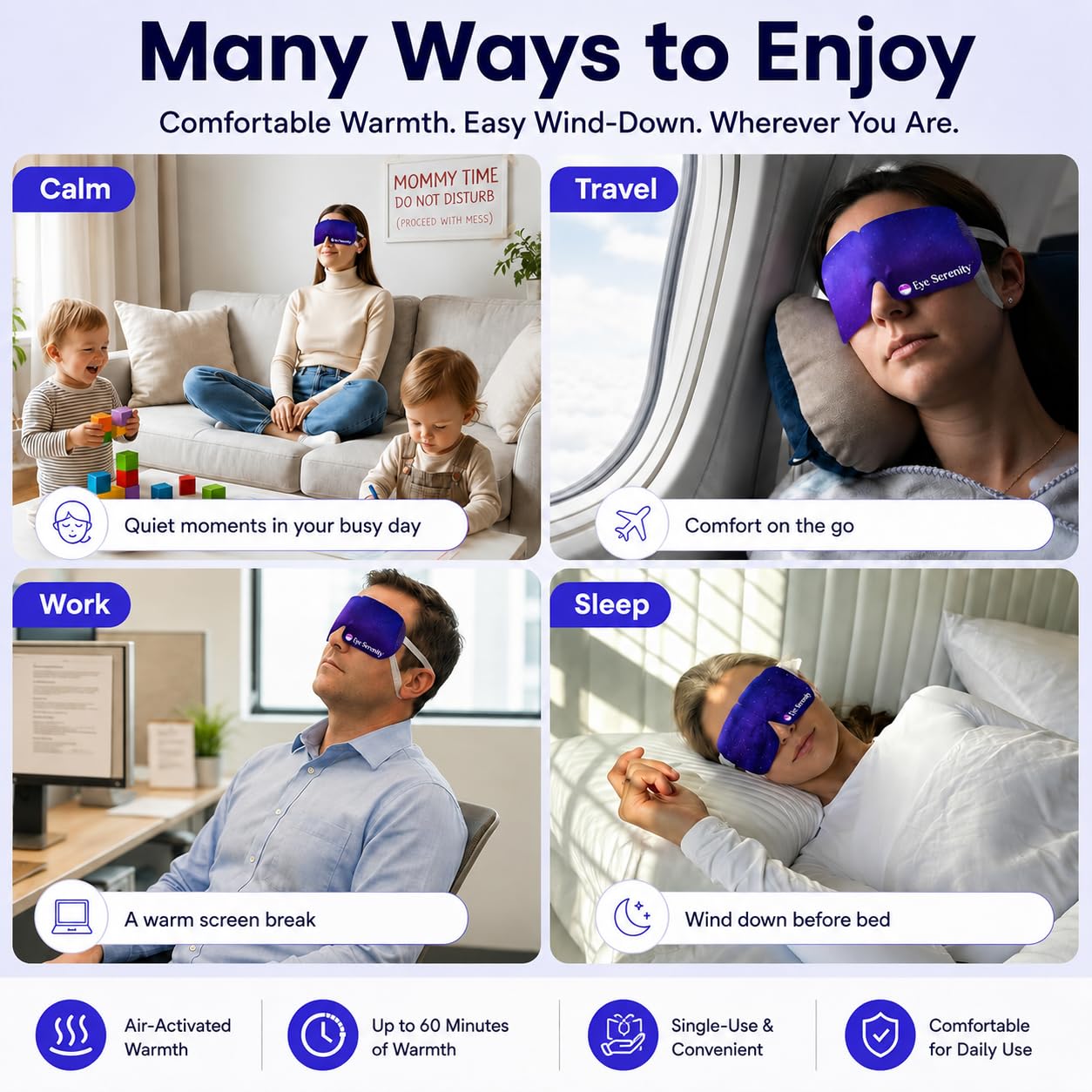 Eye Serenity Steam Eye Mask, Heated Eye Mask, Self Heating Warm Compress for Dry Eyes, Fast Relief for Stye, Puffy Sensitive Eyes, Moist Heat, Gift for Women and Men - Unscented