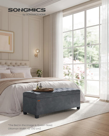 SONGMICS Storage Ottoman Bench, Foot Rest with Legs, 15.7 x 43.3 x 15.7 Inches, End of Bed Bench, Storage Chest, Load up to 660 lb, for Living Room, Bedroom, Entryway, Dark Gray ULSF088G01