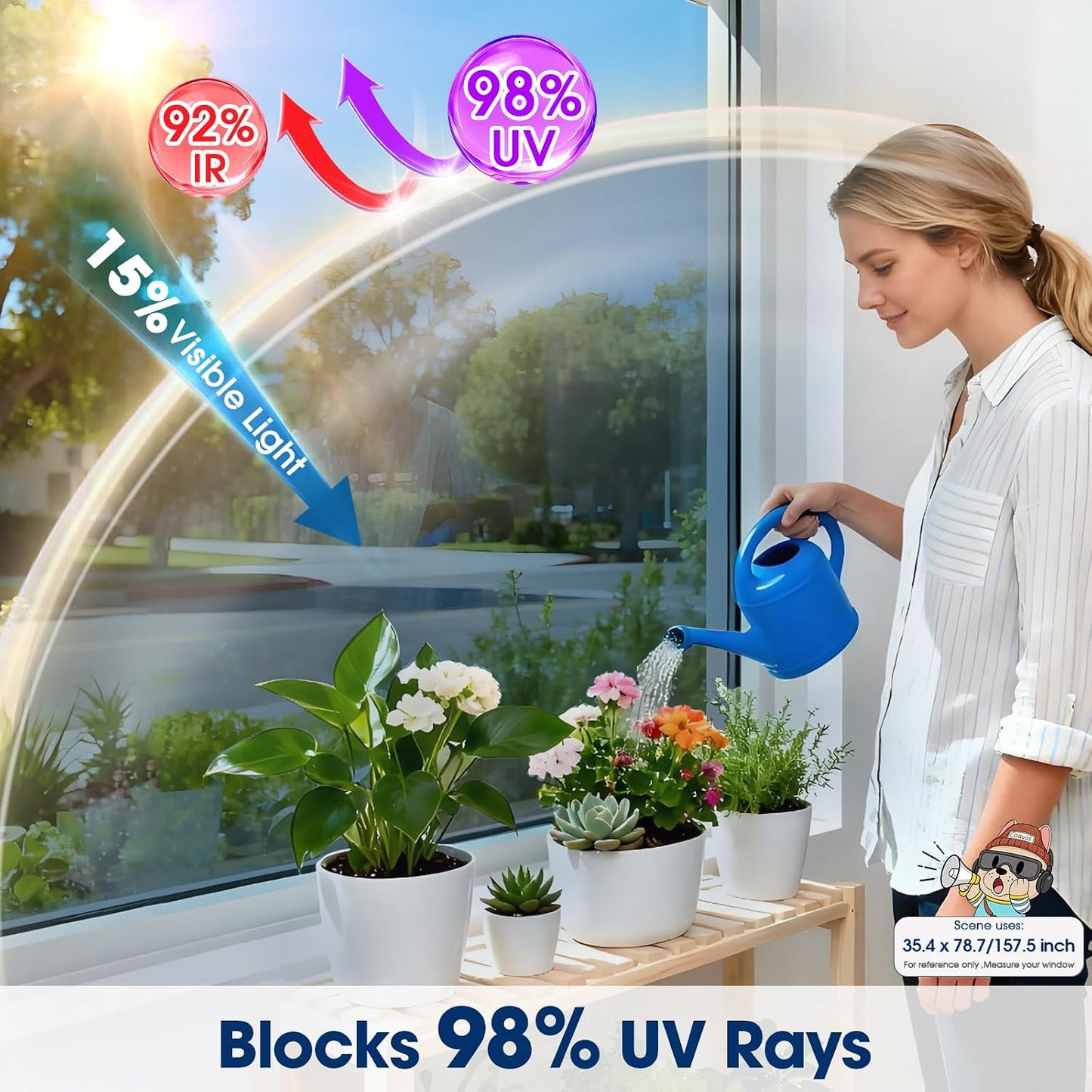 Coavas One Way Privacy Window Film, Heat Control Window Tint for Home, Sun Blocking Reflective Window Film See Out Not in, Anti UV Static Cling for Windows Office Door (Black, 17.5 Inch X 6.5 Feet)