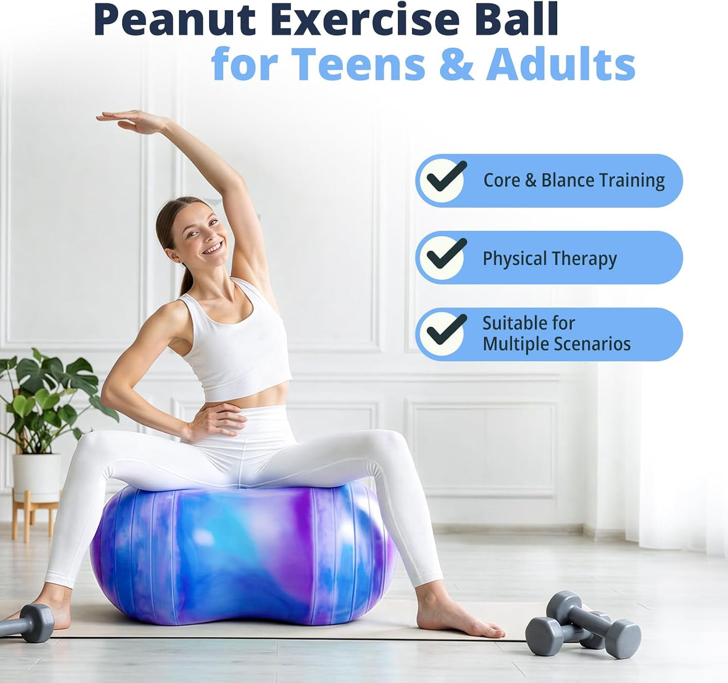 18’’/20’’ Peanut Ball for Kids & Adults, Anti-Burst Exercise Ball for Autism Sensory Training, Pregnancy & Physical Therapy, Yoga Balance Ball Chair for Fitness.