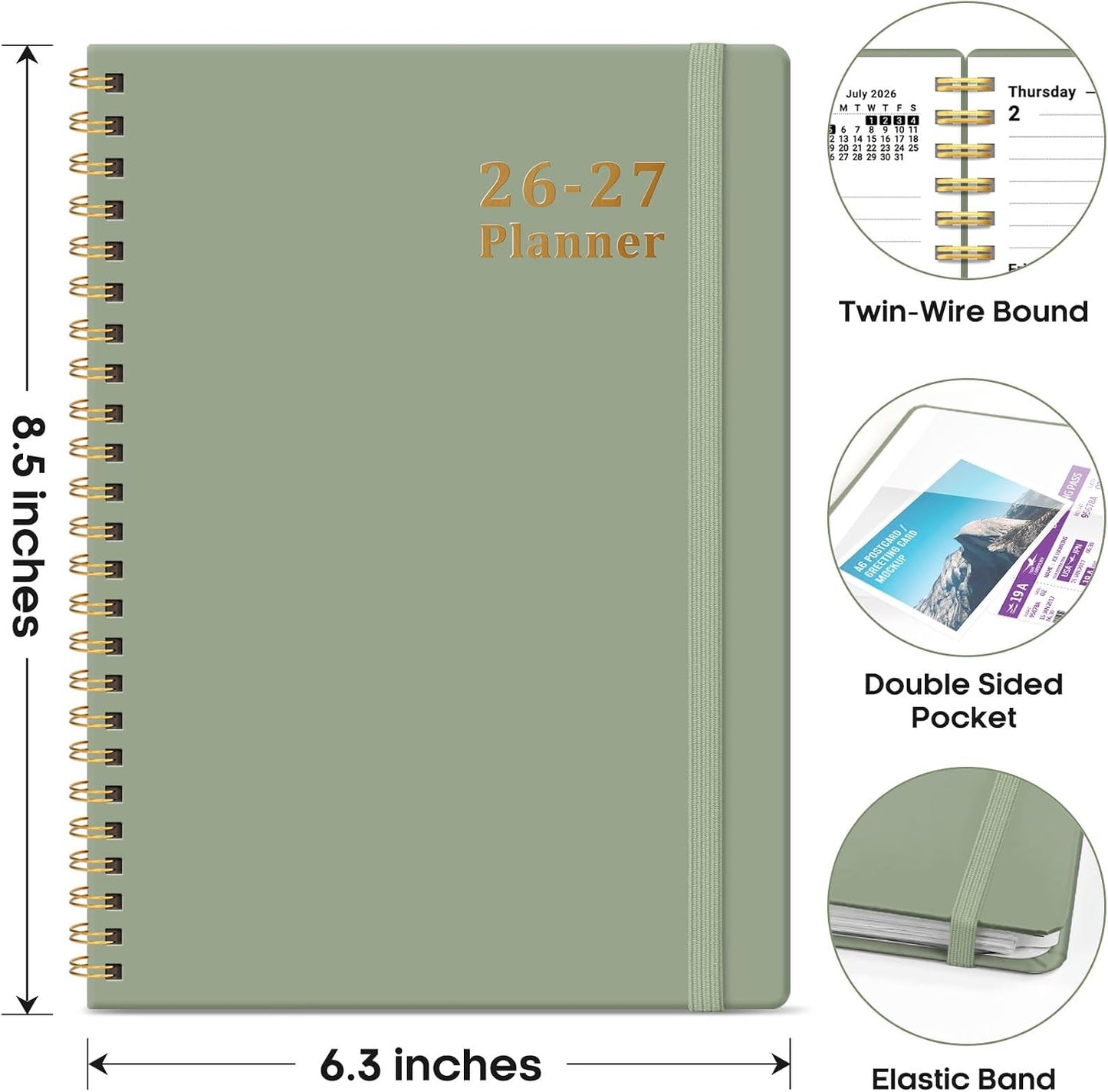 Planner 2026-2027, 8.5" x 11" Weekly and Monthly Academic Year Planner Calendar, July 2026 - June 2027, Hardcover Large School Planning Agenda With Tabs, Perfect for School & Office Supplies, A4, Green