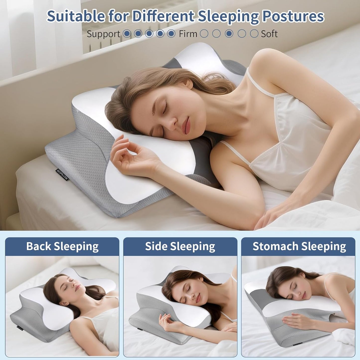 Cervical Neck Pillow for Pain Relief - Ergonomic Side Sleeper Pillow for Neck Support, Contour Orthopedic Cervical Pillow for Sleeping, Cooling Memory Foam Pillows for Back Stomach Sleepers (Blue)
