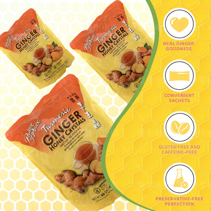 Prince of Peace Instant Ginger Honey Crystals with Turmeric, 60 Sachets - pack of 2 – Instant Hot or Cold Beverage that Soothes Throat – Easy to Brew – Drink Like a Tea – Gluten Free – Real Ginger