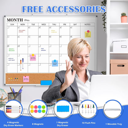 Weekly Dry Erase Calendar Whiteboard for Wall, 24" x 18" Cork Week Planner