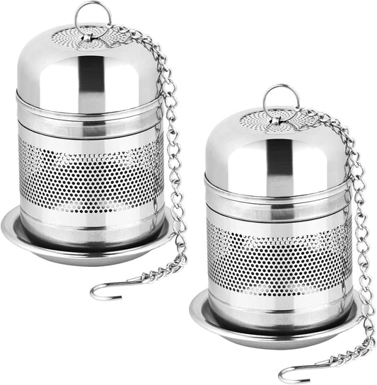 Fri4Free 2PCS Tea Infuser Strainer - Stainless Steel Strainers for Loose Leaf Tea, Steeper, Fine Mesh Ball holder with Chain Hook and Lid, Reusable Filter Bags Diffusers