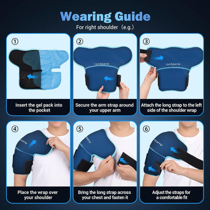 Comfytemp Shoulder Ice Pack Wrap Shoulder Brace Compression Sleeve for Shoulders Pain Relief, 2 Gel Ice Packs for Injuries Reusable, Cold Therapy for Rotator Cuff Recovery, Fathers Day Dad Gifts Men